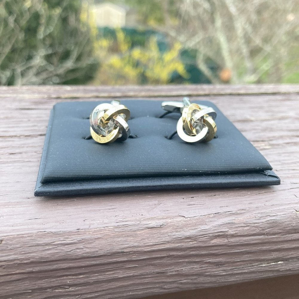 New Two Tone Silver and Gold Knot Cufflinks with Cufflink Case